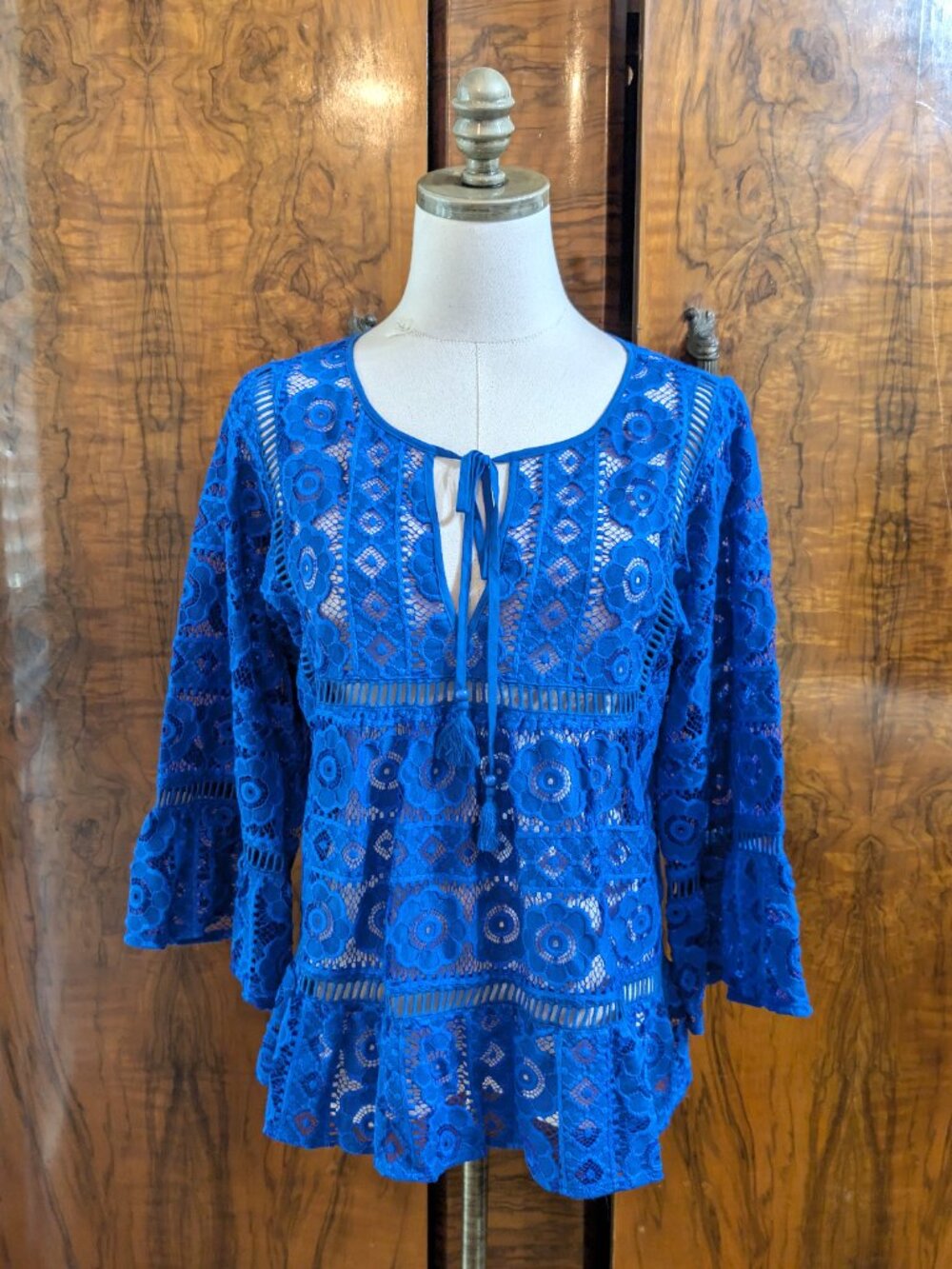 NWT Tracy Reese Anthropologie Blue Sheer Crochet Lace Tunic M Festival Coquette
